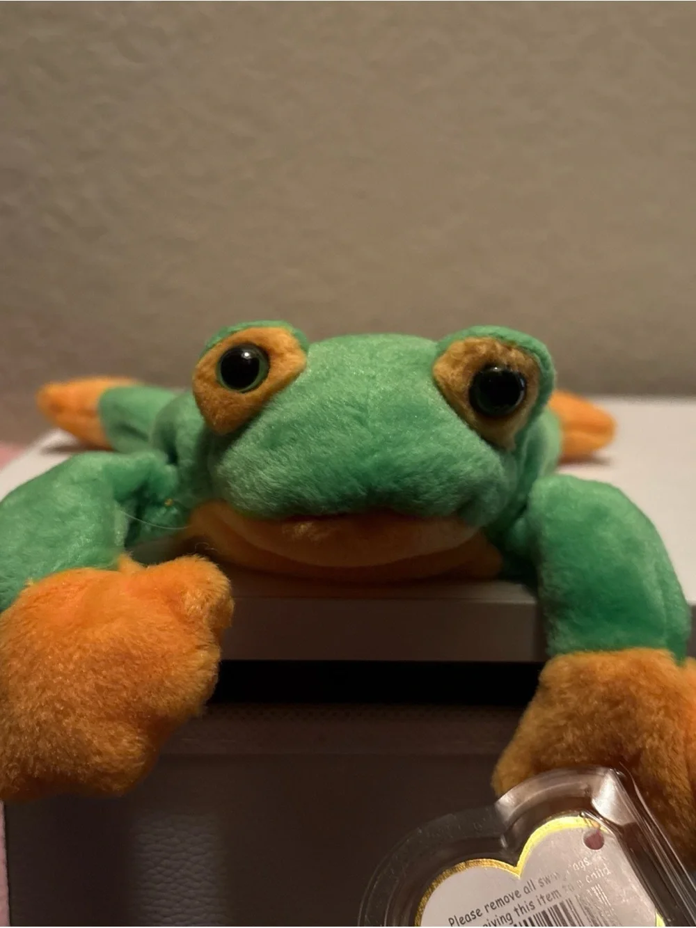 Ty Green and Orange Frog Plush Beanie